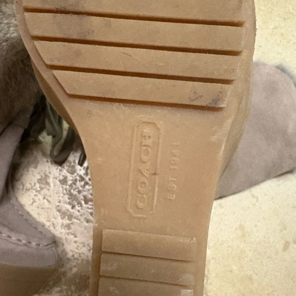 Coach Taupe Suede Wedge Winter Boots with Fur Cuff